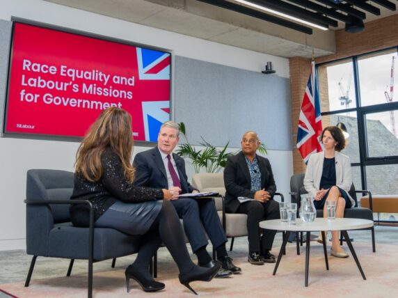 Keir Starmer during a panel discussion with Baroness Doreen Lawrence and Anneliese Dodds, chaired by Karen Blackett, President of WPP UK