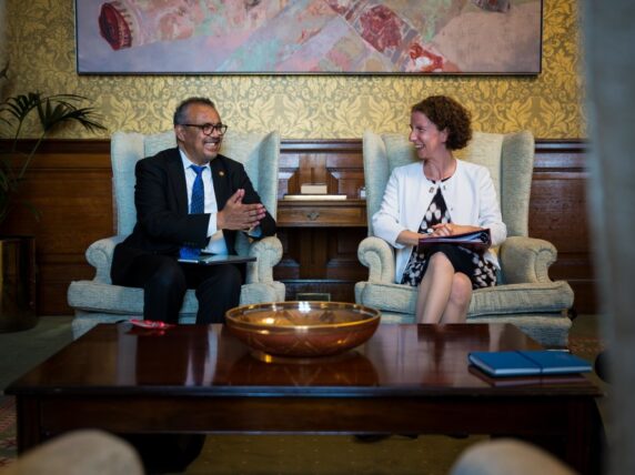 International Development Minister Anneliese Dodds meets WHO Director-General Dr Tedros Adhanom Ghebreyesus. Credit: FCDO