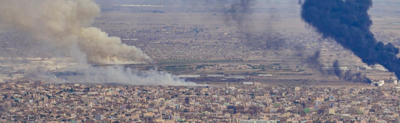 ‏An aerial photo dated June 7, 2023 showing fires of fuel and ammunition warehouses in the Jabra area south of the Sudanese capital Khartoum