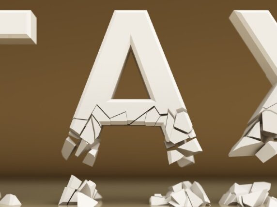 Word tax is white in 3D, broken and cracked falls on ground