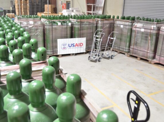 Oxygen canisters in a Haiti hospital. Credit: USAID/Haiti